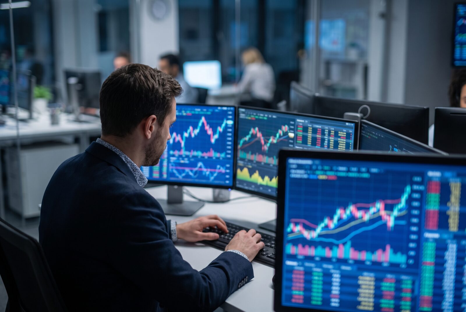 Analyste devant des graphiques boursiers