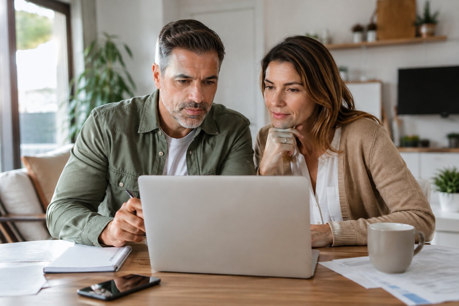 Un couple étudie ses placements sur un ordinateur portable